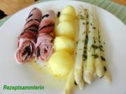 Gemüse:   SPARGEL mit Kräuterbutter und Schinkenröllchen - Rezept