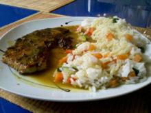 Fleisch: Delikates Schnitzel mit Gemüsereis und Thai Green Curry-Soße - Rezept