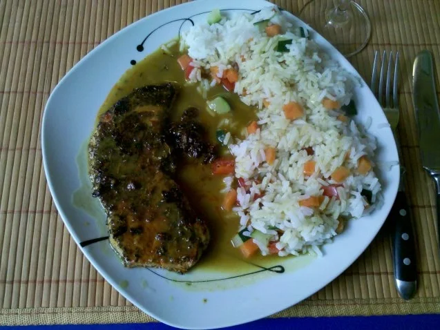 Fleisch: Delikates Schnitzel mit Gemüsereis und Thai Green Curry-Soße - Rezept - Bild Nr. 12