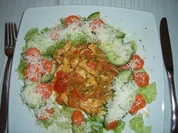 Chili-Knoblauch-Hähnchen, dazu Salat mit karamellisierten Karotten - Rezept