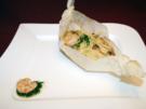 Lachs-Päckchen mit Tagliatelle und Gambas in Weißwein - Rezept