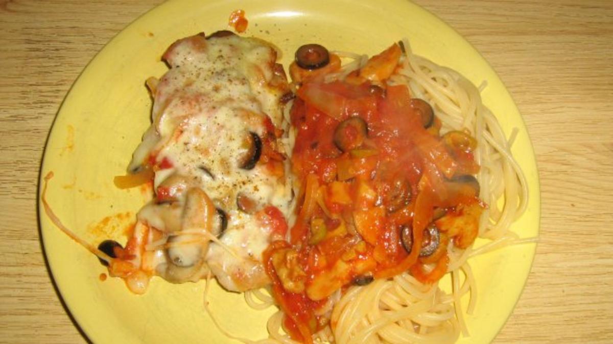 Schnitzeltürmchen mit Spaghetti - Rezept