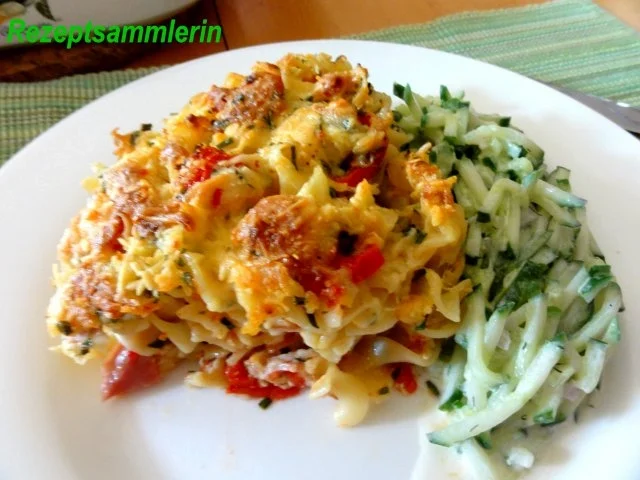 Nudeln:   AUFLAUF aus gedrehten BANDNUDELN - Rezept