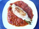 Spargelpäcken gebraten auf Tomatensoße - Rezept