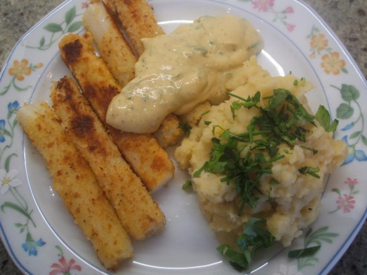 Gemüse: Spargel, gebacken mit Kräuter-Püree und Kräuter-Creme - Rezept ...