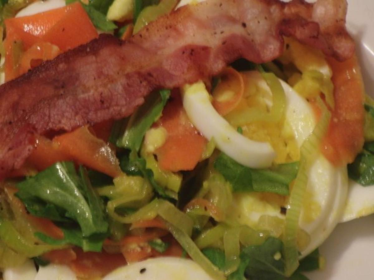 Eiersalat mit Rucola und Speck - Rezept