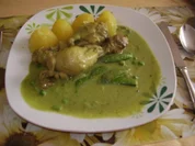 Hähnchenkeulen mit Erbsen-Soße - Rezept