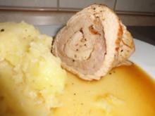 Fleisch: Rolle von Pute & Schwein in Orangen-Ananas-Soße und Kartoffel-Sauerkraut-Stampf - Rezept