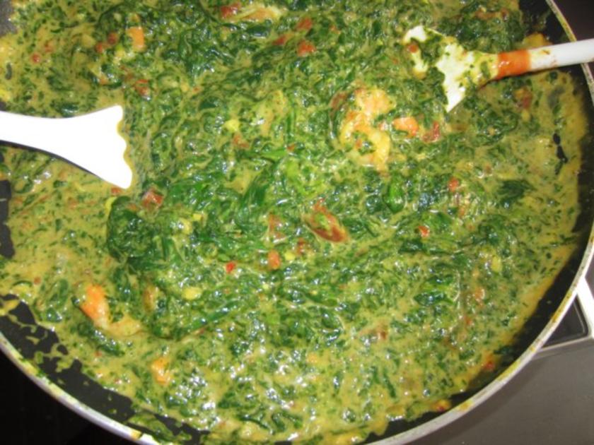 Indische Garnelen-Spinat-Pfanne mit Basmati-Reis - Rezept - kochbar.de
