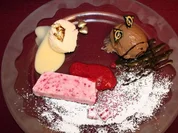 Schwarz, Rot, Gold - Mousse au Chocolat, Himbeerparfait und Vanillecreme - Rezept