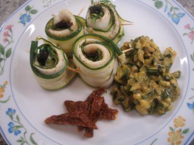 Fisch: Schollenfilets "Mediterraneo" auf Senf-Zucchini-Gemüse - Rezept