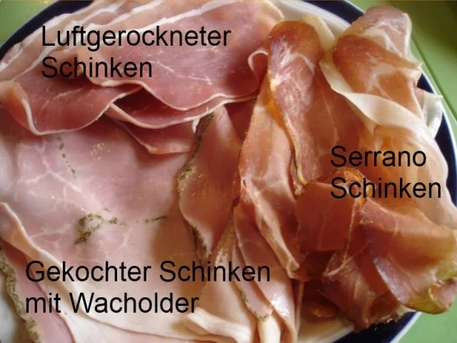 Rezept: Spargel mit dreierlei Schinken, Kartoffeln in Pommes frites- und Bällchenform *) und Bild Nr. 3 Spargel mit dreierlei Schinken, Kartoffeln in Pommes frites- und Bällchenform *) und - Rezept - Bild Nr. 3