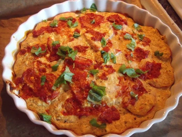 Rezept: Auberginen-Schafskäse-Auflauf; auch als veget.Vorspeise, Beilage oder zum Grillen geeignet Auberginen-Schafskäse-Auflauf; auch als veget.Vorspeise, Beilage oder zum Grillen geeignet - Rezept