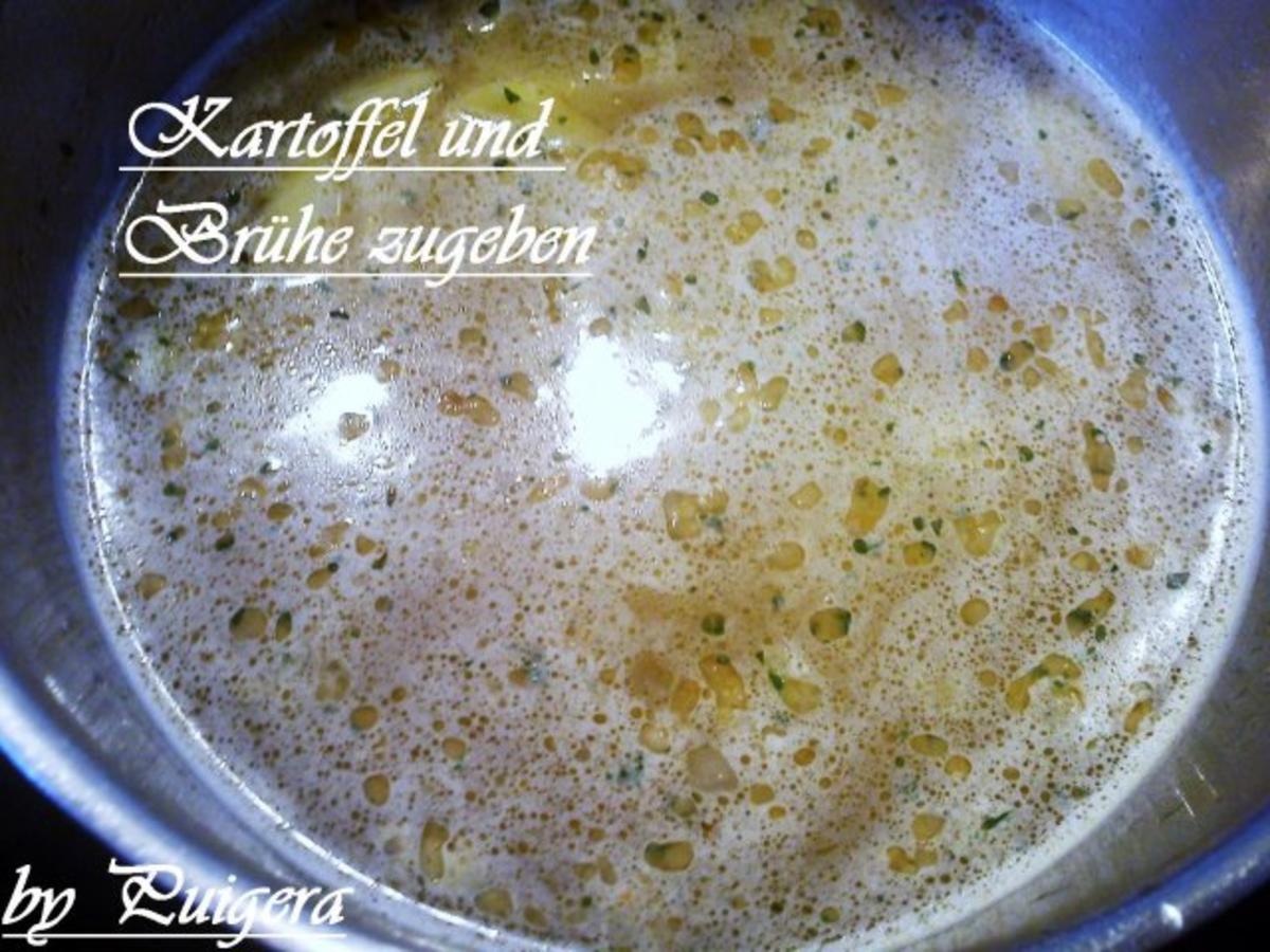 Kartoffel-Lauch-Cremesüppchen mit Vanille-Chillyöl und Brotchips - Rezept - Bild Nr. 3