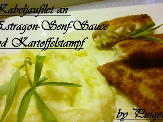 Gebackenes Kabeljaufilet an Estragon-Senf-Sauce und Kartoffelstampf - Rezept - Bild Nr. 6