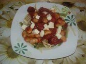 Pasta mit Bohnen und Fetakäse - Rezept