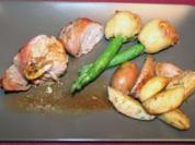 Gefülltes Schweinefilet, frittierte Zucchini und Kartoffeln - Rezept