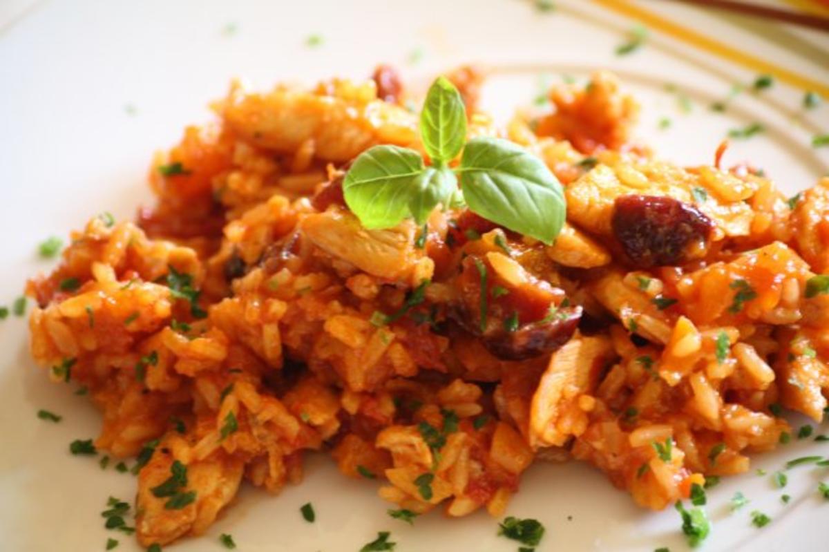 Reispfanne mit Hähnchenfleisch