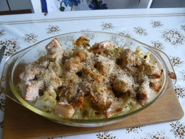 Blumenkohlauflauf mit Lachs - Rezept