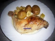 Kochen: Hähnchenschenkel mit Drillingen und Zucchini - Rezept