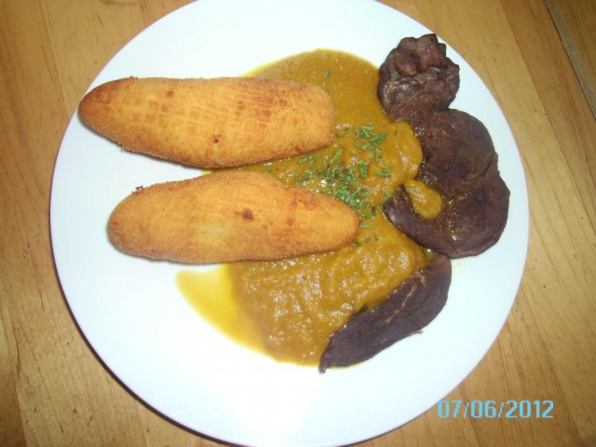 Bilder für Rehschnitzel mit Rotweinsoße und (selbstgemachten) Kroketten - Rezept