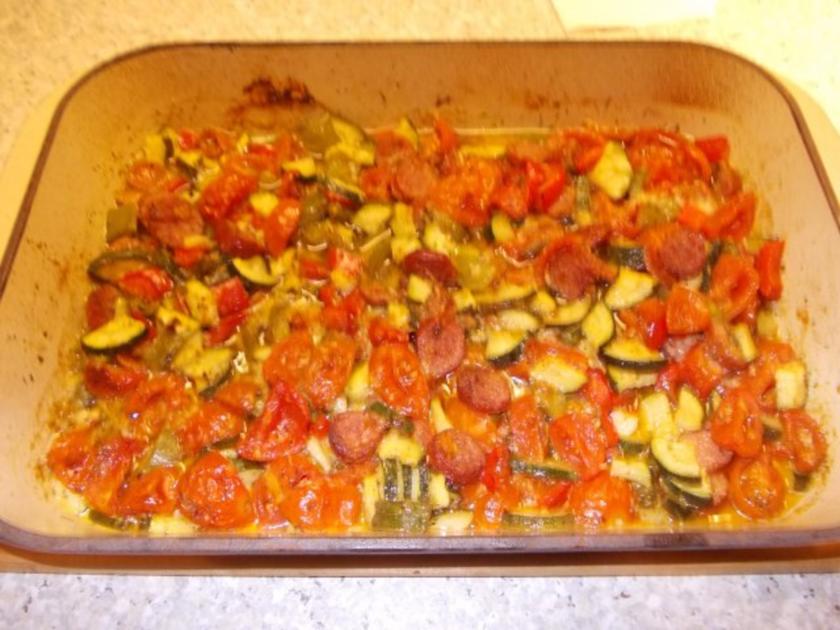 Backofengemüse mit Mettenden und Mozarella - einfach - 212 kcal/100g