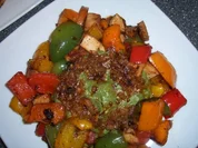 Knoblauchspinat, Blumenkohl püriert dazu Paprikagemüse mit Hähnchenkasseler - Rezept