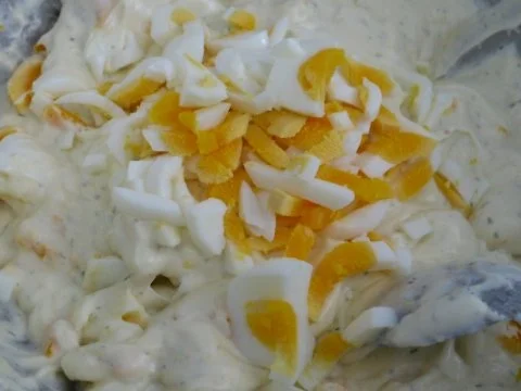 Rezept: Kartoffelsalat mit Ei und Schinken Bild Nr. 3 Kartoffelsalat mit Ei und Schinken - Rezept - Bild Nr. 3