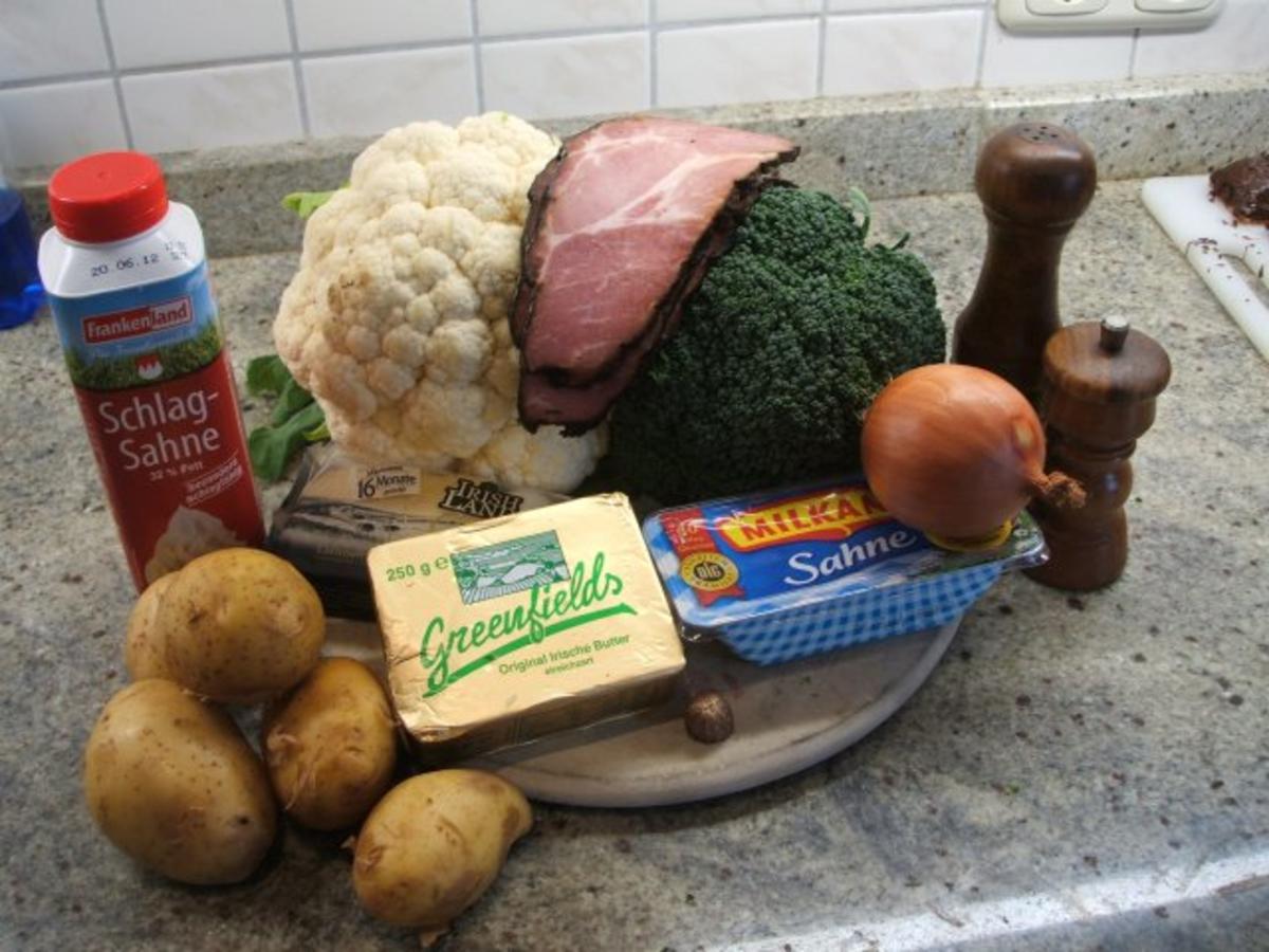 Auflauf: Blumenkohl-Broccoli-Auflauf mit geräuchertem Schweinehalsbraten - Rezept - Bild Nr. 3