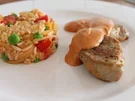 Schweinefilet mit Metaxasauce und Gemüsereis - Rezept
