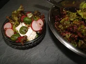 Rezept: Lollo Rosso mit Ziegencamenbert, Himbeeren und Wasabinรผsse Lollo Rosso mit Ziegencamenbert, Himbeeren und Wasabinรผsse - Rezept