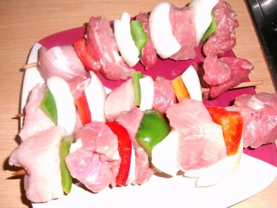 Fleischspiesse (Schaschlik) in einem Zwiebelsösschen - Rezept - Bild Nr. 3