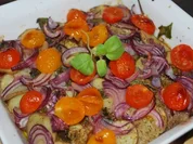 Patate arraganate - im Ofen geröstete Kartoffeln mit Zwiebeln und Tomaten - Rezept