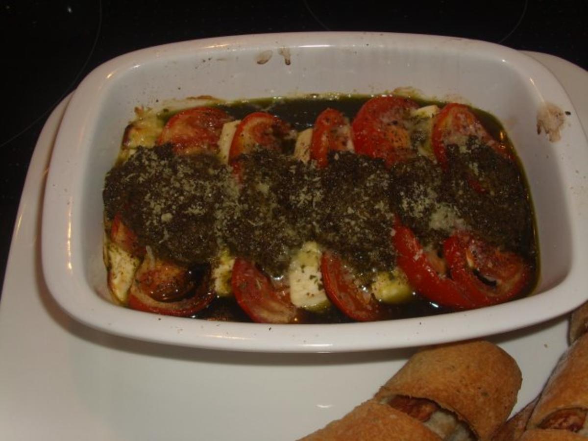 Tomaten-Feta-Pesto-Überbacken - Rezept