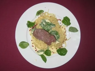 Rezept: Spaghetti in Zitronen-Basilikum-Sahnesoße mit Rinderfiletspitzen Spaghetti in Zitronen-Basilikum-Sahnesoße mit Rinderfiletspitzen - Rezept