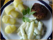 Kräuterbuletten mit Kohlrabigemüse und Kartoffelpilzen - Rezept