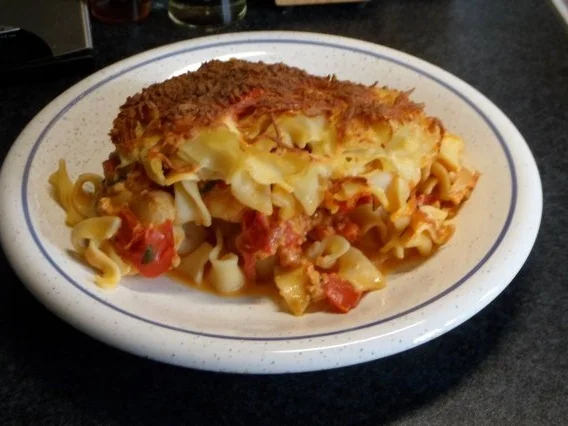 Nudel-, Tomaten-, Blumenkohlauflauf - Rezept