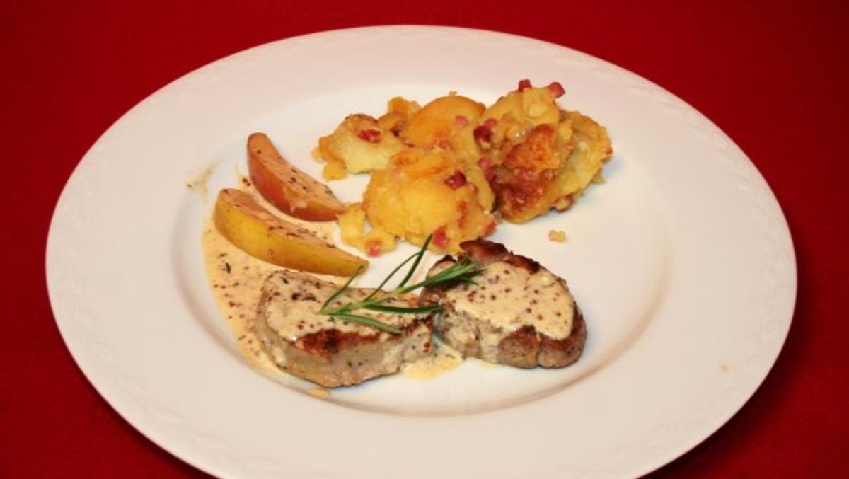 Schweinefilet mit Calvados-Soße dazu Schabziger Kartoffeln - Rezept ...