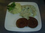 Bratwurstschnecken mit Kartoffelpürre und Kohlrabigemüse - Rezept