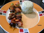 Schaschlikspiess mit Petersilienreis und Hollandaise " Diabolo " - Rezept