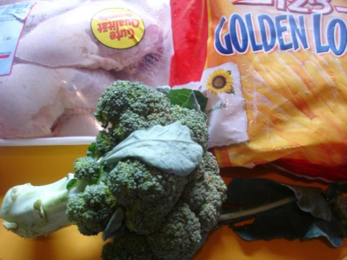 Hähnchenkeule mit Brokkoli und Pommes frites - Rezept - Bild Nr. 2