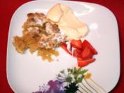 Apfel und Birne mit heißer Knusperdecke und Vanilleeis - Rezept
