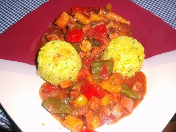 Leberkäsepfanne mit Paprika und Reis - Rezept - Bild Nr. 7
