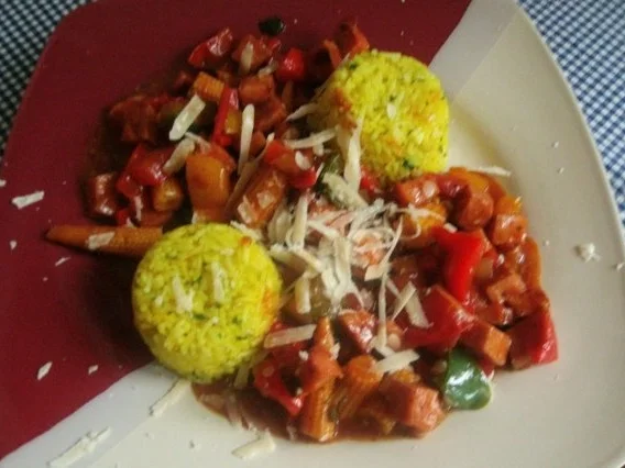 Leberkäsepfanne mit Paprika und Reis - Rezept - Bild Nr. 8