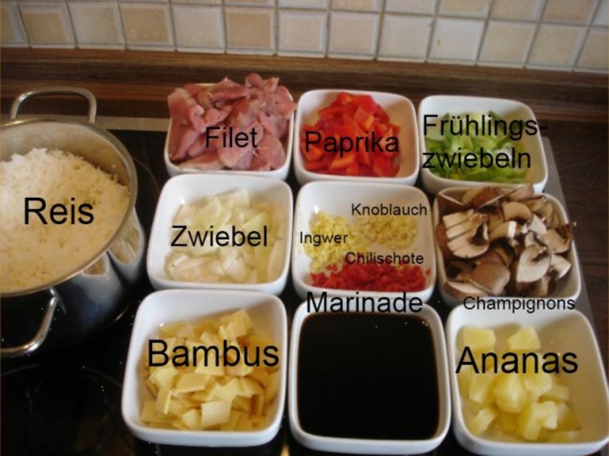 Schweinefilet im Wok mit Reis und Salat - Rezept - Bild Nr. 4