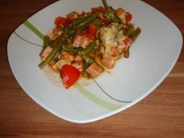 Kassler-Auflauf mit Buschbohnen und Tomaten - Rezept