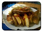 Fleisch: Schweinebraten von der Nuss mit Sesamsoße und Kartoffelspalten - Rezept