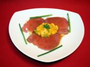 Rezept: Thunfisch-Carpaccio mit Mangosalat Thunfisch-Carpaccio mit Mangosalat - Rezept