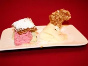 Millefeuille mit Rhabarber und Erdbeeren und Vanilleparfait - Rezept