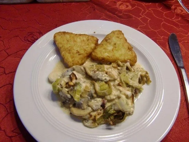 Schnitzel unter einer Lauch-Haube à la Heiko - Rezept